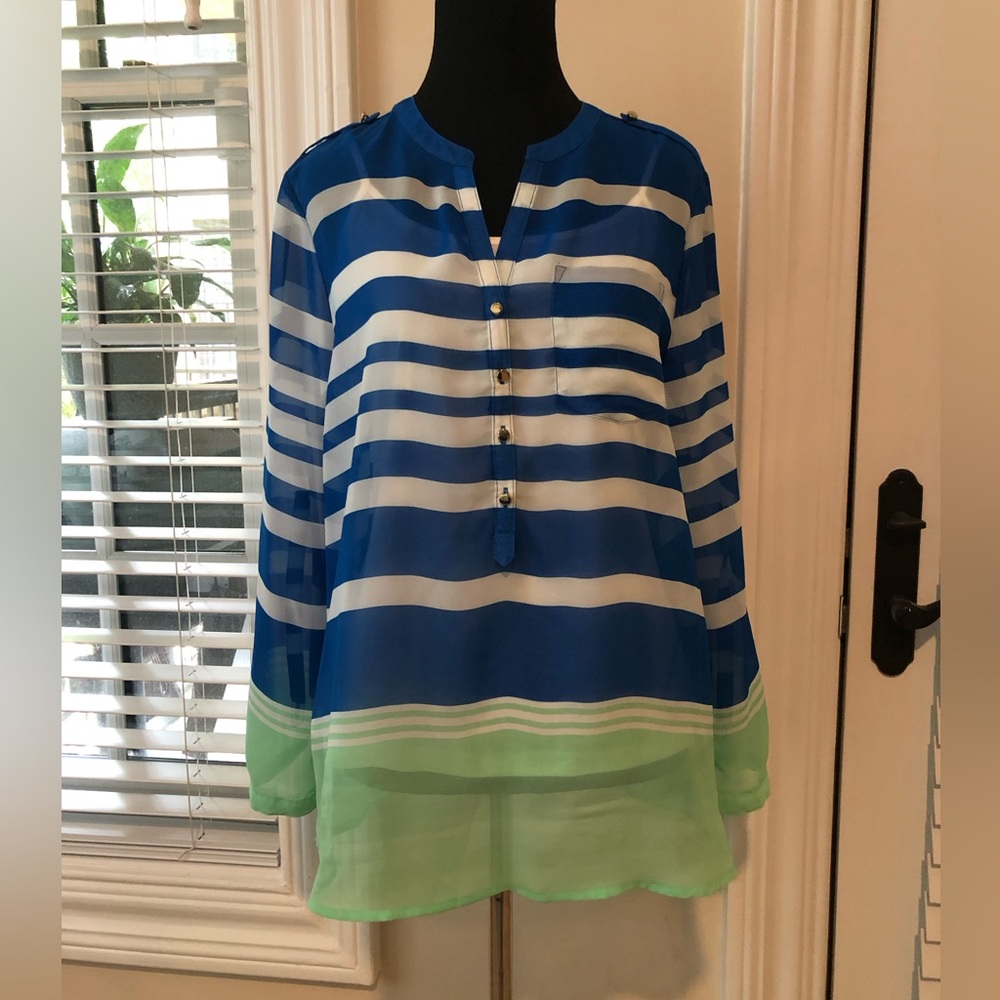 Apt. 9 semi-sheer top with white camisole.